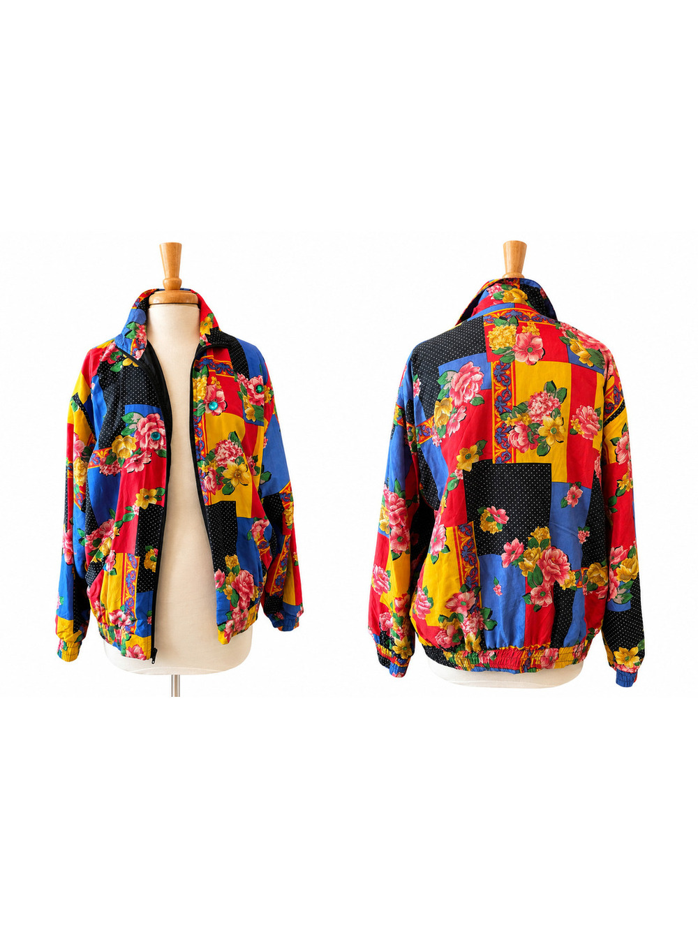Vintage Shangrila Silk 100% Silk Bomber Jacket M Floral Patchwork Jeweled